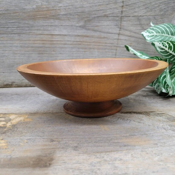 Vintage Wooden Bowl 8" Ovoid Pedestal MCM Farmhouse Bowl Woodcroftery - Picture 8 of 12